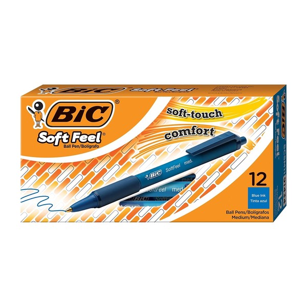 BIC Soft Feel Retractable Ballpoint Pens, Medium Point, Blue Ink,