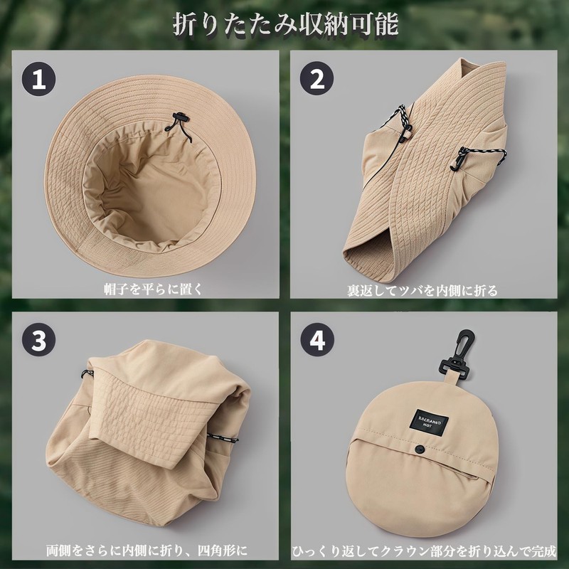 AFZH Men's Safari Hat, 2-Way Folding, Integrated Storage, Compatible Head