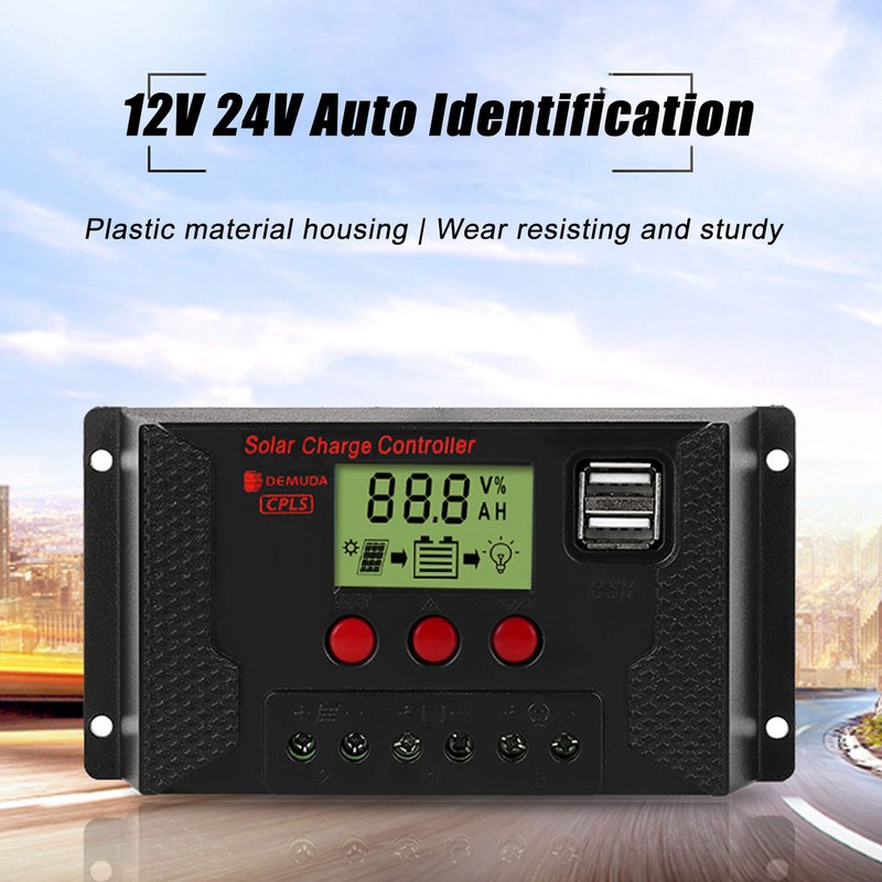 Solar Controller PWM 12V 24V Automatic Adaptation LCD Display USB
