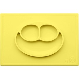 ez pz Plato Autoadherible Silicon para Bebé Happy Mat. Mantel Individual con Plato para Bebés +24 Meses Color Amarillo