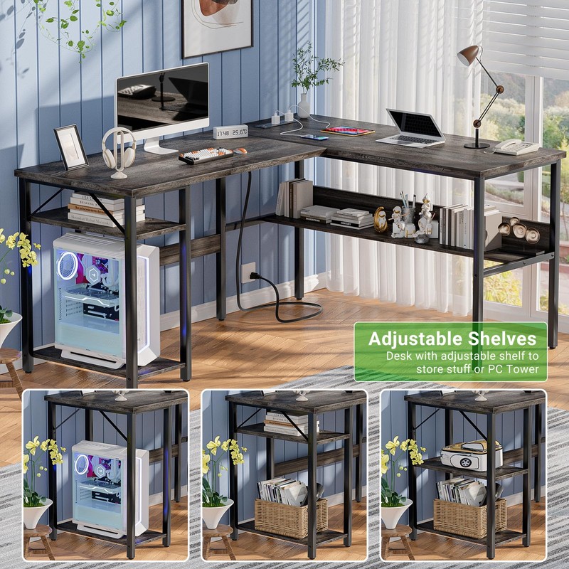 Unikito Reversible L Shaped Desk with Magic Power Outlets and