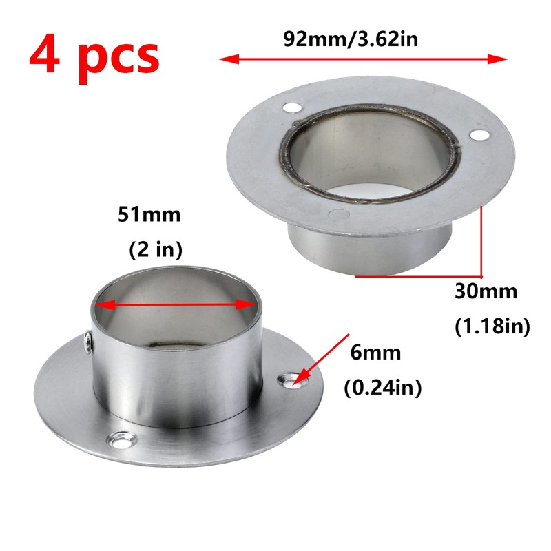 Antrader 4-Pack Stainless Steel Closet Rod Flange 2-Inch Dia. Heavy
