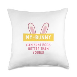 my easter bunny hunt eggs Throw Pillow, 18x18, Multicolor
