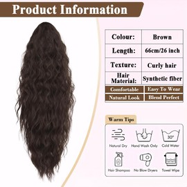 XFSRG 66cm Maislocken Pferdeschwanz Haarextension Zopf Haarteil Mit Klammer Haarverlängerung Echthaar Flauschige Pferdeschwanz Haarteile Echthaar Clips Für Party(Dunkelbraun)