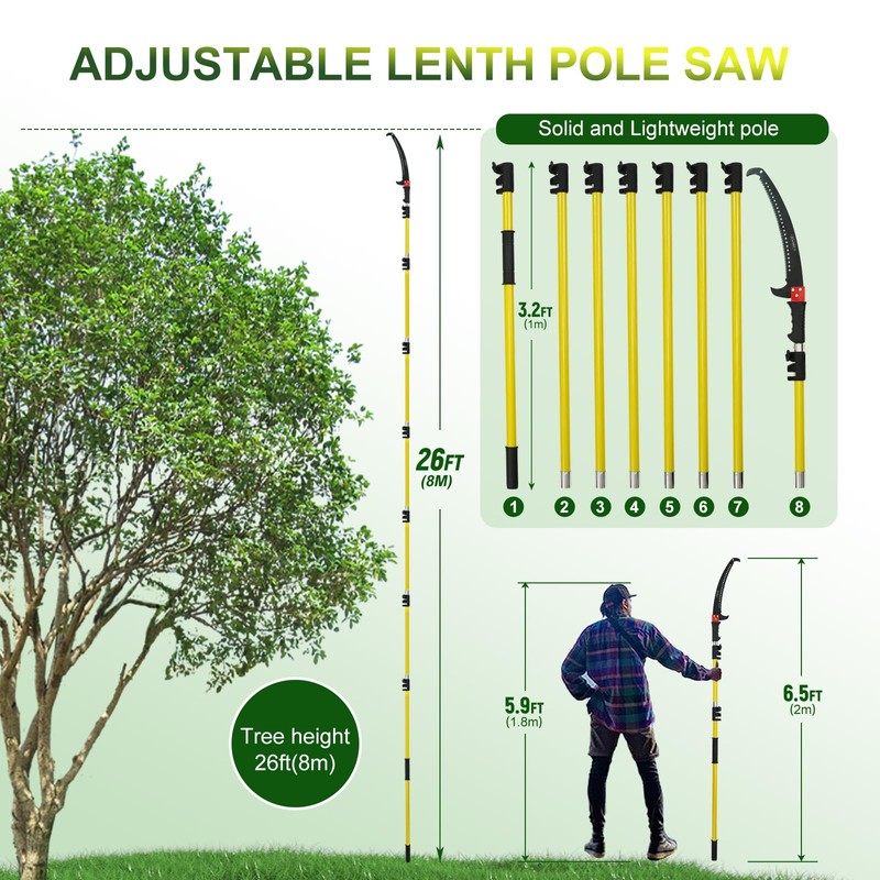 Jovant Manual Pole Saw,6.5-13 ft Extendable Pole with Double Lock