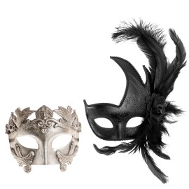 GIFTSHOP101 Silver Venetian Warrior Greek Couple Masks Set for Party and Masquerade