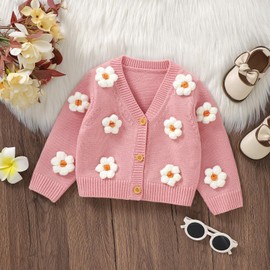 Qianderer Baby Toddler Girls Cardigan Floral Long Sleeve Pullover Coats Knitted Clothes Warm Autumn Winter Outfits, rose