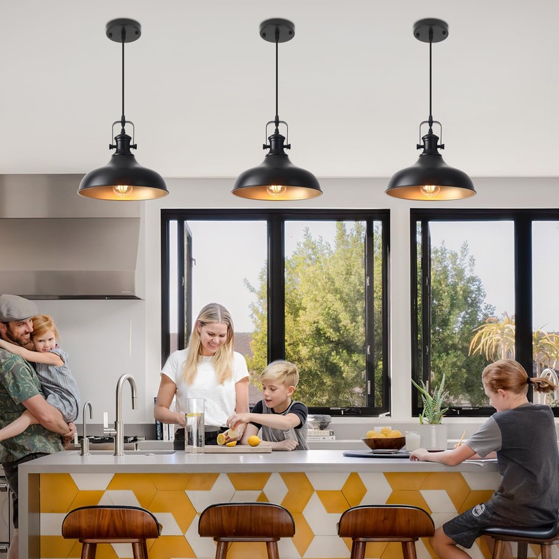 LWWHQ Black Pendant Lights Kitchen Island 3 Pack, 11.41" Kitchen