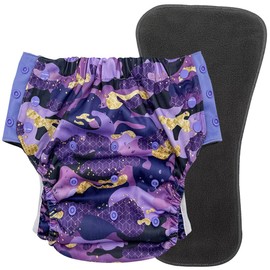 Special Needs Big Kids' Protective Briefs: Pull-on Cloth Diaper for Incontinence & Potty Training, Age 6-16 Years (Purple Camo, Junior 1)