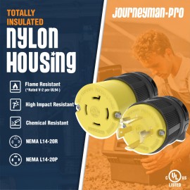 Journeyman-Pro 20A Generator Plug + Connector Set Black/Yellow L14-20P 2411 + L14-20R 2413 AMPS