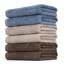 Cleanbear Cotton Washcloths Bath Wash Cloth Set 13 x 13 Inches, 6-Pack Face Cloths with 3 Colors