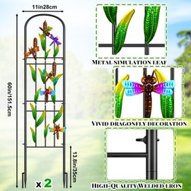 KHayRovies 2 Pack Garden Trellis for Climbing Plants Outdoor, Metal Arched Fence Trellis Plant Climbing Support Decorative, Plant Trellis Indoor for Vines Flowers Vegetables Wall Brackets, 60" x 11"