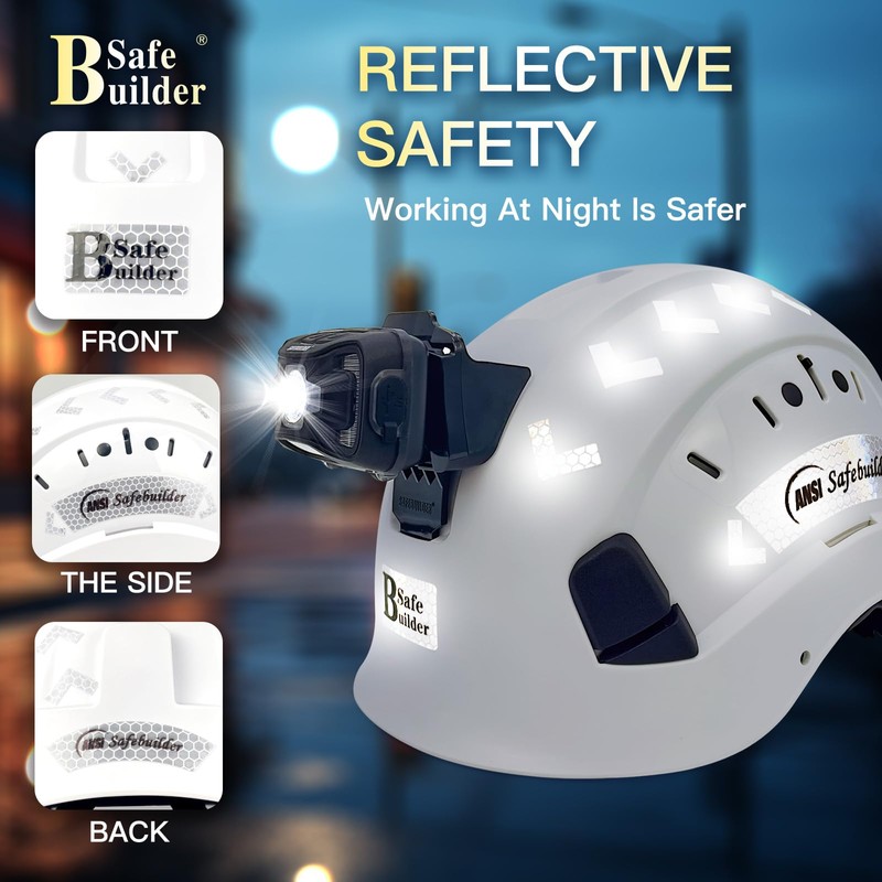 SAFEBUILDER Safety Hard Hats with Headlight Lightweight Breathable Vented Safety