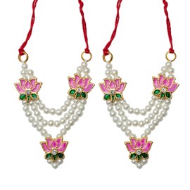 Set of 2 Moti Mala Lotus Design Set for Laddu Gopal/Devi Maa/Radha Krishna/Indian Traditional God Goddess Haar Sringar Set for Janmashtmi Deities jewellary Set for All God Idol Statue (Size:- 1.5'')