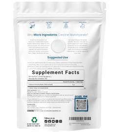 Creatine Monohydrate Powder 500 Grams (1.1 Lb), 5000mg Per Serv, Micronized Creatine Powder, Unflavored, Pure, No Filler, Keto & Vegan, Easy Dissolve Pre Workout Creatine for Women and Men