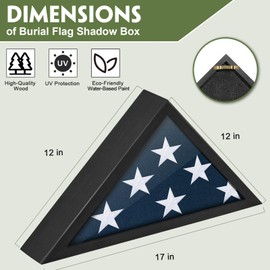 Flag Case for Burial Flag, 3' x 5' Funeral Flag Display Case Black Wood Memorial Flag Shadow Box for Military Veterans with Acrylic Covered and Wall Mounted
