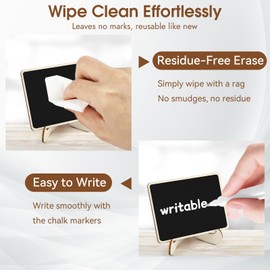 MOWPOG 30 Pack Mini Wooden Chalkboard Signs with Easel Stand, Reusable, Zero Residue Food Labels for Buffet, Wedding, Place Cards, Party and Event Decor (Rectangular)