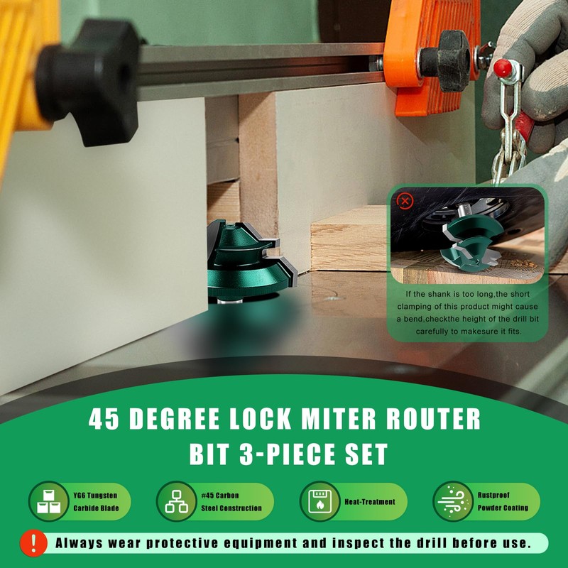 Knoweasy 45 Degree Lock Miter Router Bit Set with 1/4