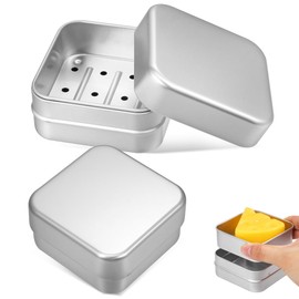 Tofficu 2 Piezas Jabonera de Viaje de Aluminio, 8cm Caja para Jabón en Barra con Rejilla de Drenaje Extraíble y Tapa, Estuche Portátil Inoxidable para