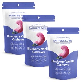 Earthside Farms Blueberry Vanilla Cashews, Candied Cashews, Low Sugar Keto snack, Non GMO, Plant Protein, Vegan, Whole, Natural, Superfood Healthy Snack (4 Ounce, 3 Pack)