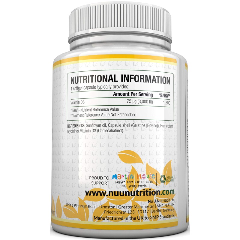 Vitamin D 3000IU - 365 Softgel Capsules - 1 Year