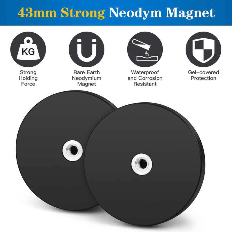 Wukong Rubberised Magnets Diameter 43 mm, Pack of 2 Strong