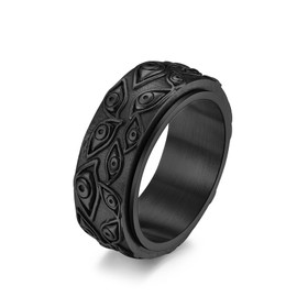 HMOOY Eye of God Ring, Stainless Steel All Seeing Eye of God Rotating Band Ring Vintage Engraved Evil Eye Spinner Rings Jewelry for Men Women Size 6-10 (Black, 6)