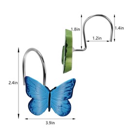 12-Pack Butterfly Watercolor Shower Curtain Hooks, Rust-Proof Metal Rings with Painted Resin Butterfly Decor, Fit Most Rods, Elegant Bathroom Accessories for Home Decor