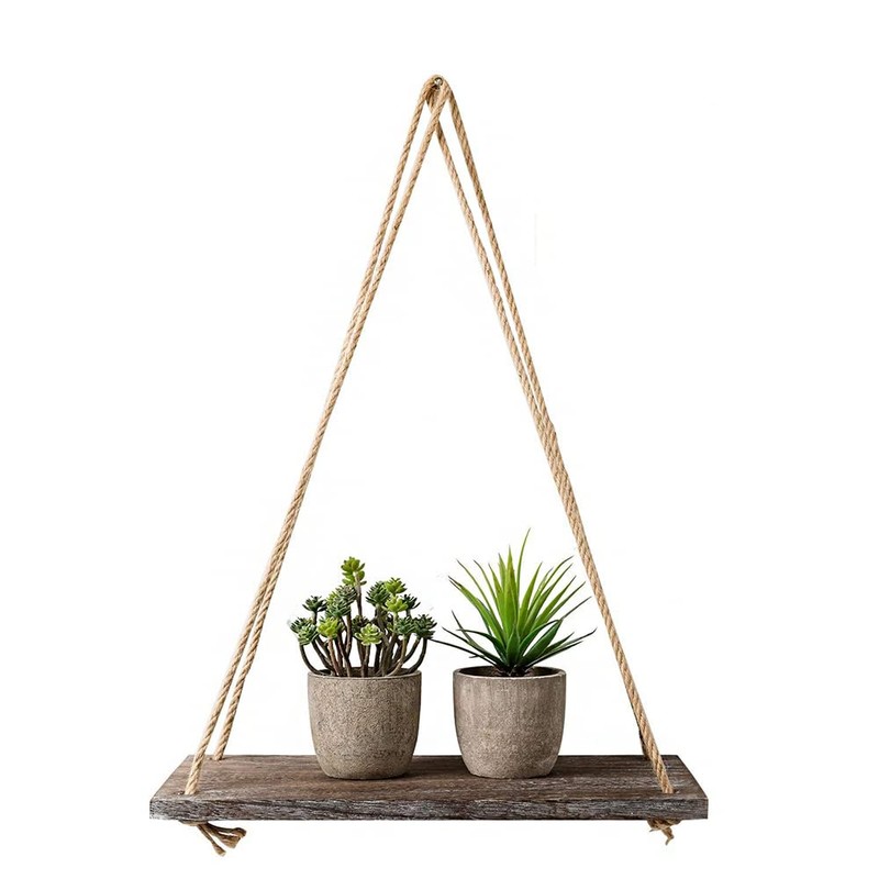 CENPEK Hanging Distressed Wood Floating Shelves with Swing Rope, Farmhouse