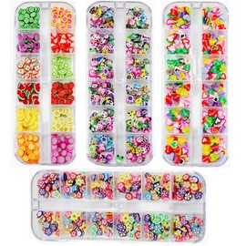 Set of 4 Nail Fruit Slices, Basicon Cute Fruit Polymer Discs Fruit Disc Nail Nail 3D Fruit Disc Nail Art Slice for DIY Supplies Manicure Decoration Slime Accessories Nail Decorations, 4 Styles