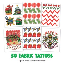 Savvi - TMNT Ugly Sweater Fabric Kit, 54 Temporary Tattoos: Gifts for Kids Ages 6+, Holiday Tattoo, Made in the USA [6 Sheets, 54 Count]