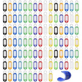 100Pcs Plastic Key Tags, BetterJonny 10 Colors Soft Plastic Keychain Tags Assorted Color ID Label Tags with Split Ring and Blank Label Window Luggage Tags Name Tags