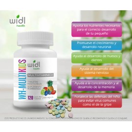 Multivitamínico Para Niños Widl Health 120 Tab Masticables Sabor Limón Mora Azul Piña Y Fresa