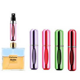 Yamadura Portable Mini Perfume Atomizer Bottle, Refillable Spray, Scent Pump Case, Travel (5ml, 4 Pack)(Red, Rose Red, Purple, Green)