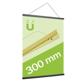 SPRINTIS Magnetic Poster Rail Made of Wood, Black, Poster Rail with Magnets, Poster Clamp Rail for Hanging, Wooden Poster Rail (300 mm)