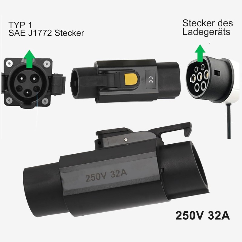 Type 2 to Type 1 EV Adapter, 32A EV Charging