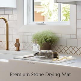 CHROME CLUB Stone Drying Mat for Kitchen Counter - Collapsible Diatomaceous Earth Dish Drying Stone - Fast Absorbent Stone Dish Drying Mat for Dishes, Pots, Plants (White Marble)