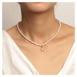 Crymystal Oval Pearl Necklace for Women Choker Starfish Pendant Necklace Gold Starfish Choker Necklace Ocean Sea Life Necklace for Teening Jewelry Party Prom