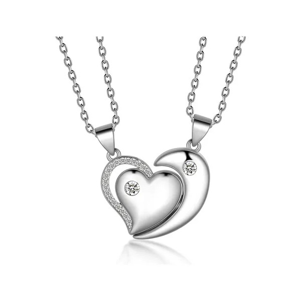 Collares Para Pareja En Plata 925 Corazón Partido Zirconias