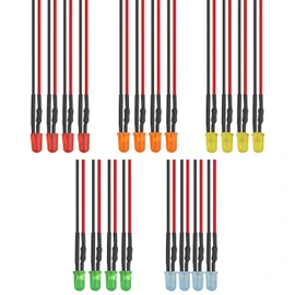 Doyime Diorama Light Emitting Diode with Wiring, 0.1 inch (3 mm), 5 Colors, 20 Pieces, Chip LED, 5-12V, Resistance, Train Model, Railway Model, Building Model, Model Lighting