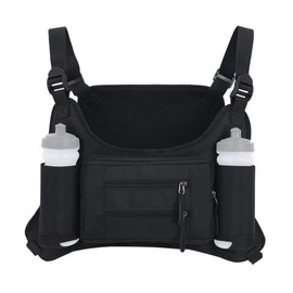 Sports Chest Bag, Lightweight Running Vest with Water Bottle Pocket, Molle Chest Rig Bag with Large Capacity for Training, Running, Cycling, black, Classique