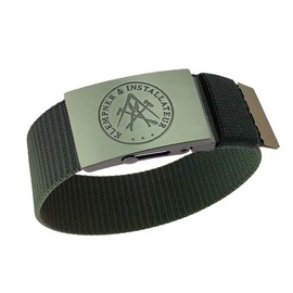GravurManufakturBerlin Trouser Belt with Craft and Guild Sign Leather Belt Nylon Belt 4 cm Wide One Length Can Be Shortened, Black textile, One size fits all