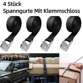 Pack of 4 lashing straps, 2.5 m lashing straps with clamping lock, lashing straps, load capacity up to 250 kg, fastening straps, adjustable, fastening strap for bicycle, motorcycle, luggage packages,