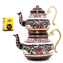 Turkish Traditional Tea Pot Handmade Teapot Set Tea Maker Large 12'' inch (Silver)