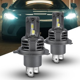 H4 LED Headlight Bulbs, Hi/Lo Beam 60W 12000LM 6500K IP67 with fan, H4 Bulbs Wireless All in one Design H4 Headlight Conversion Kit (2 PCS)