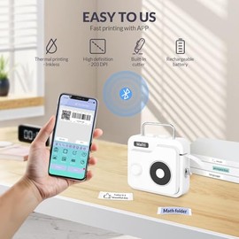 mafiti Máquina etiquetadora con cinta Bluetooth inalámbrica para etiquetas, mini etiquetadoras térmicas, recargable, fácil de usar para el hogar, ofic