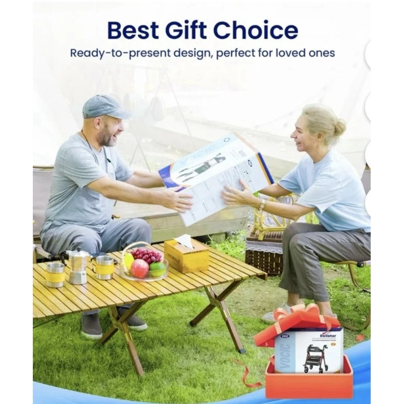 VOCIC Foldable Rollator Walker Seniors Padded Seat Backrest 8" Wheel