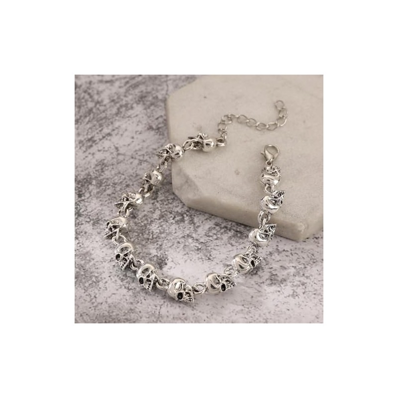 IXDEAXLY Punk Stainless Steel Skull Linked Chain Bracelet Skull Jewelry