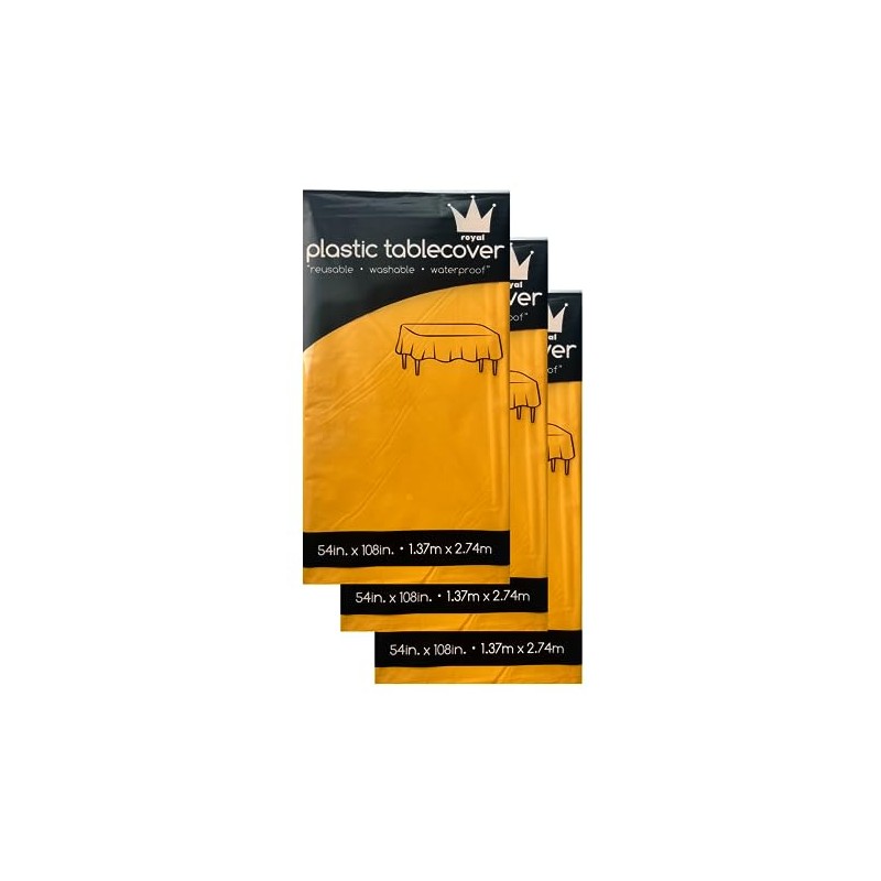 ROYAL7 3 Pack Yellow, Rectangle Disposable Plastic Tablecloth for Picnic,