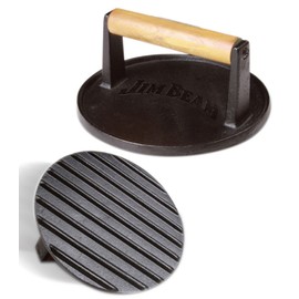 Jim Beam JB0158 Black Cast Iron Burger Press - 7'' Heavy Duty Burger Press with Solid Wood Handle